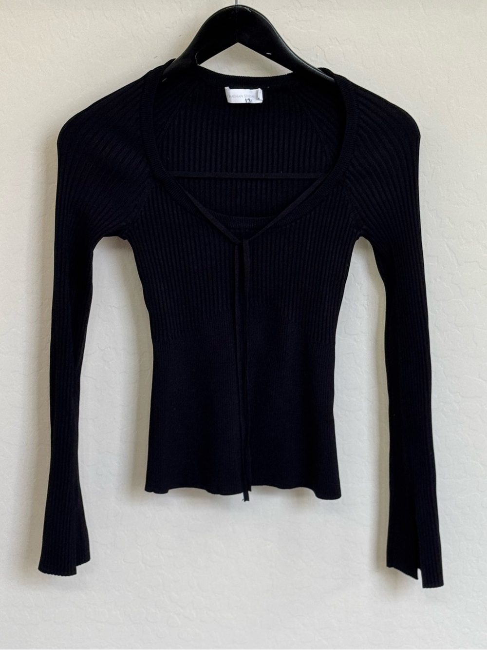 Jonathan SIMKHAI Black Ribbed V-Neck Long Sleeve Top Size M